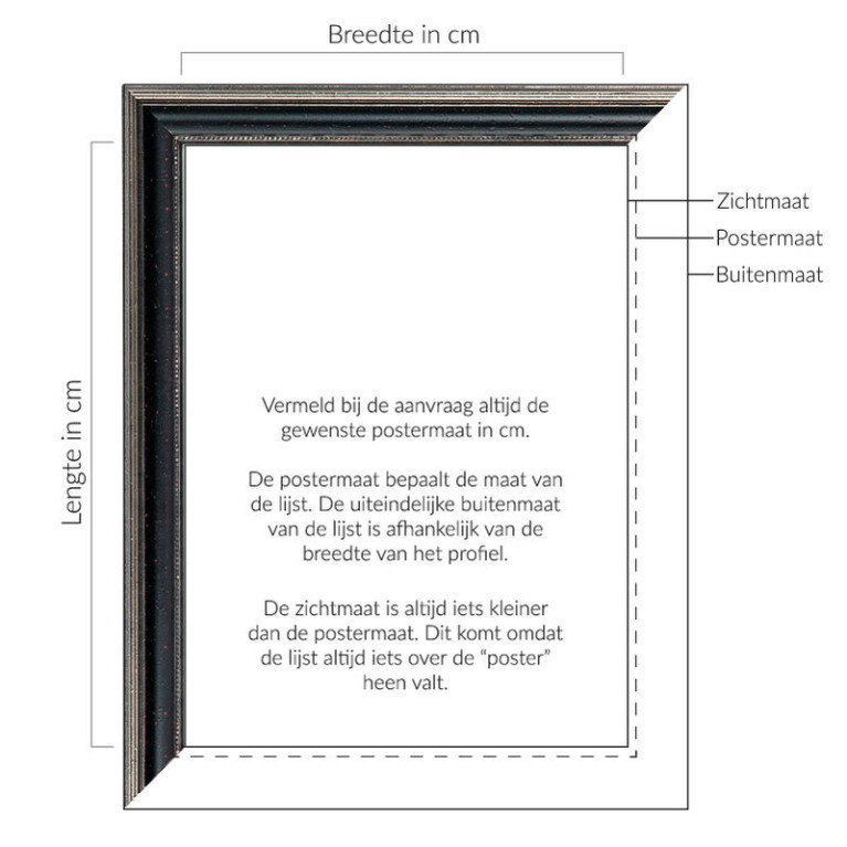 Fotolijst Venice Zwart/Zilver - Maatwerk Calculator - Maatwerk Uitleg
