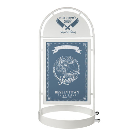 Stoepbord Round Tube White A1 Deluxe vooraanzicht met poster